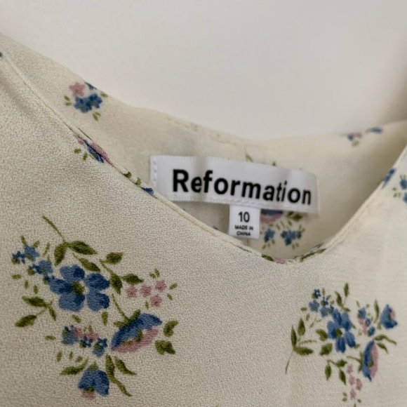 Reformation Crimini Midi Slip Dress with side slit in Blaire (Cream + Floral) - Picture 3 of 4